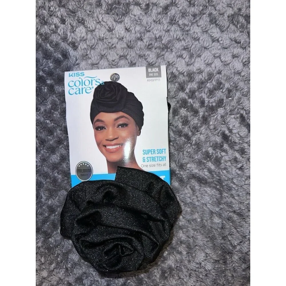 KISS Soft Satin Pre Tied Turbin With Top Knot Black Long Lasting Multi-Purpose